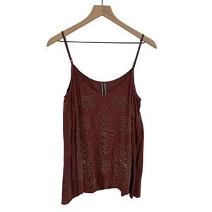 Anthropologie Terra Cotta Beaded Mixed Media Camisole Womens L